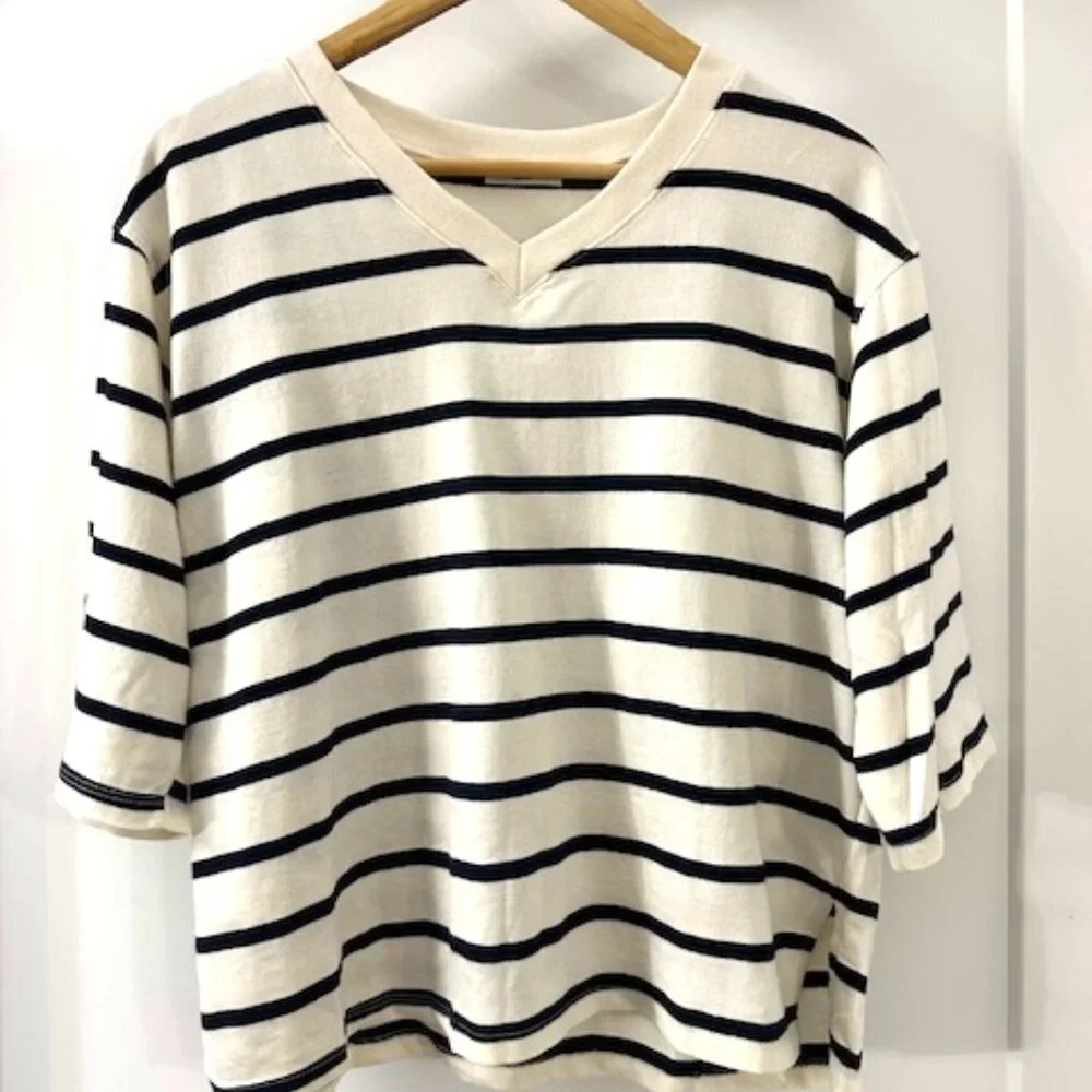 NWOT - Striped V-neck Short Sleeve Top - Picture 2 of 2